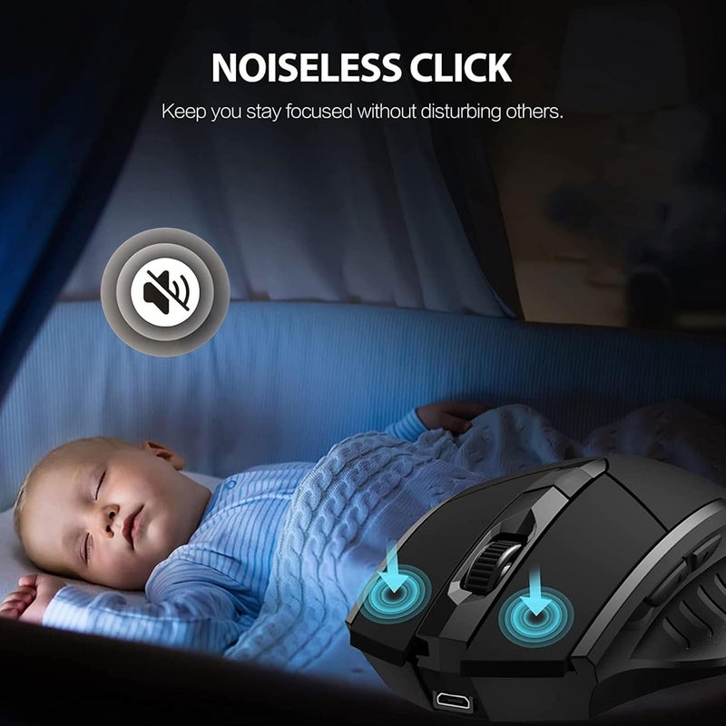 LinJie Wireless Mouse,Computer Mice,Rechargeable Silent Wireless Mouse 2.4G Ergonomic PC Mouse For Laptop PC Computer Tablets, 6 Buttons, 1600DPI 3 Adjustment Levels - Image 3