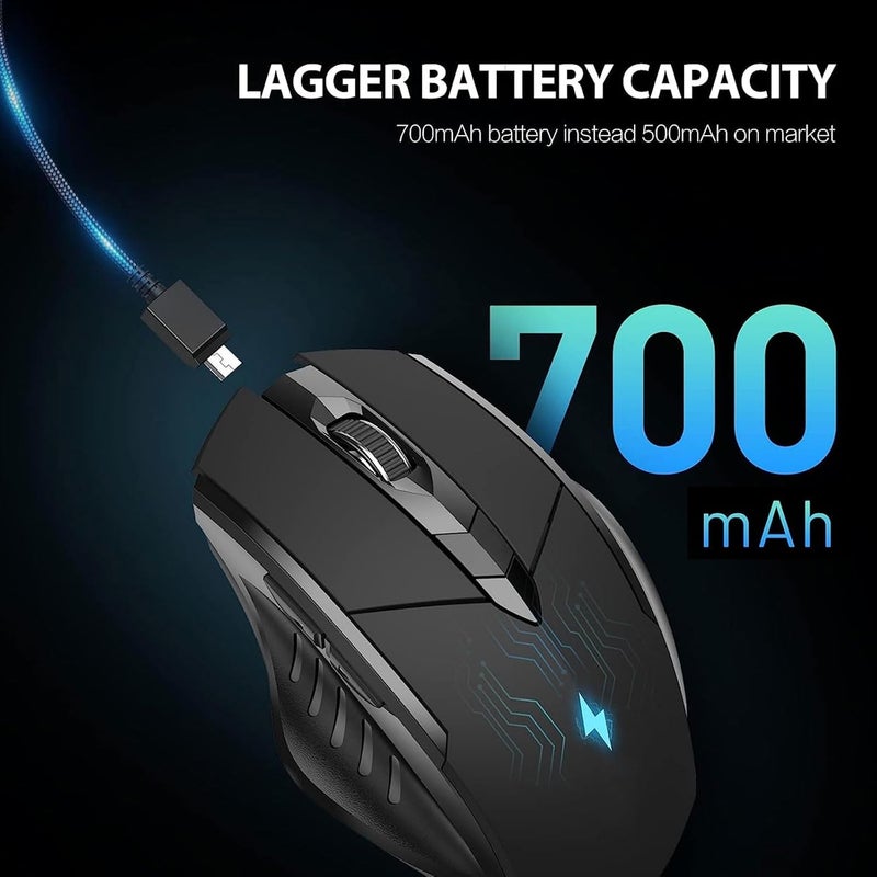 LinJie Wireless Mouse,Computer Mice,Rechargeable Silent Wireless Mouse 2.4G Ergonomic PC Mouse For Laptop PC Computer Tablets, 6 Buttons, 1600DPI 3 Adjustment Levels - Image 2