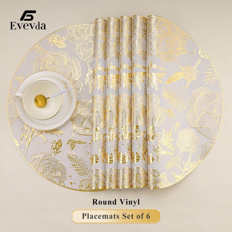 Evevda Gold Round Placemats 15 inch Metallic Pressed Vinyl Flower Dinner Table Mats for Holiday Wedding Centerpiece Kitchen Table Decoration - Image 5