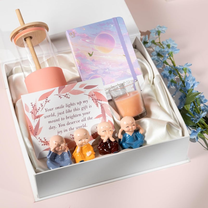 Rarejoy Set of 5 Gift for Women Silicon Sipper Cute Budha Monks Scented Candle DiaryGreeting Card Valentine Gift for Girlfriend Birthday Gift for Women Gift for her Anniversary Gift for Wife