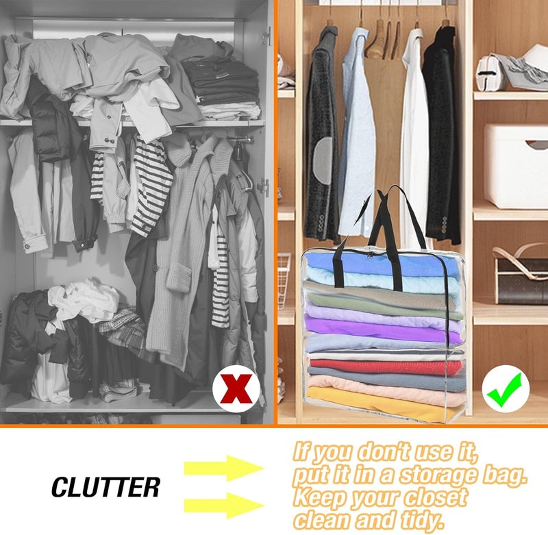 JIANGLAI 80L Clothes Storage Bags, 4 Pack Large Clear Capacity Clothes Organizer with Zips, Moisture proof, Plastic Packing Boxes for Moving House with Durable Handles for Clothing, Duvet, Bedding (Black) - Image 4