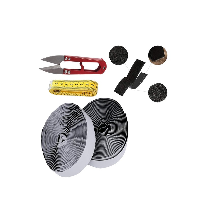 SAI PRASEEDA SAI PRASEEDA Adhesive Hook 20MTS_Adhesive Loop 20MTS with Easy Removal Sticker 20mm_ 20 MTS or 66 Feets Black Color with Industrial Cutter_Measuring Tape SP4 