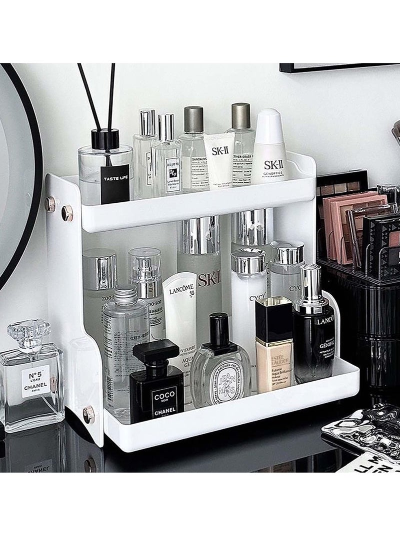 2 رف منظم حمام ذو طبقتين، لمنظم مكياج الحمام على سطح المطبخ، حامل عطور، رف مغسلة، صينية تزيين، رف توابل، رف عناية بالبشرة، شريط قهوة، منظم وتخزين على سطح الحمام - Image 1