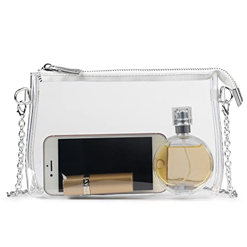 Lorbro Clear Purses for Women Stadium Approved, Crossbody Shoulder Bag with Zipper Closure, Transparent Purse Concerts, Sporting Event, Party, Festivals (Silver) - Image 1