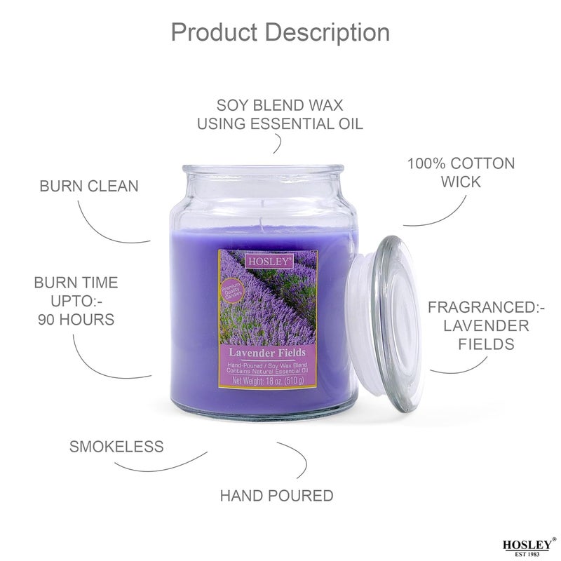 HOSLEY Lavender Fields Fragrance Jar CandleScented Candle Perfect for Home DecorBurn Time 90 HoursLong LastingClean Burning Smokeless4 Inch DiameterPack of 1 18 Oz Wax - Image 3