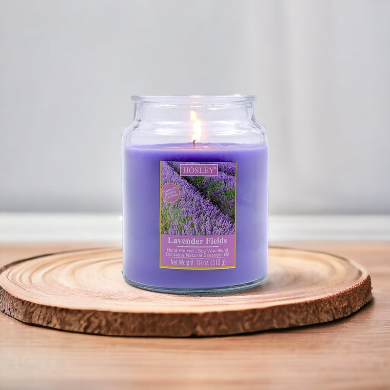 HOSLEY Lavender Fields Fragrance Jar CandleScented Candle Perfect for Home DecorBurn Time 90 HoursLong LastingClean Burning Smokeless4 Inch DiameterPack of 1 18 Oz Wax - Image 1
