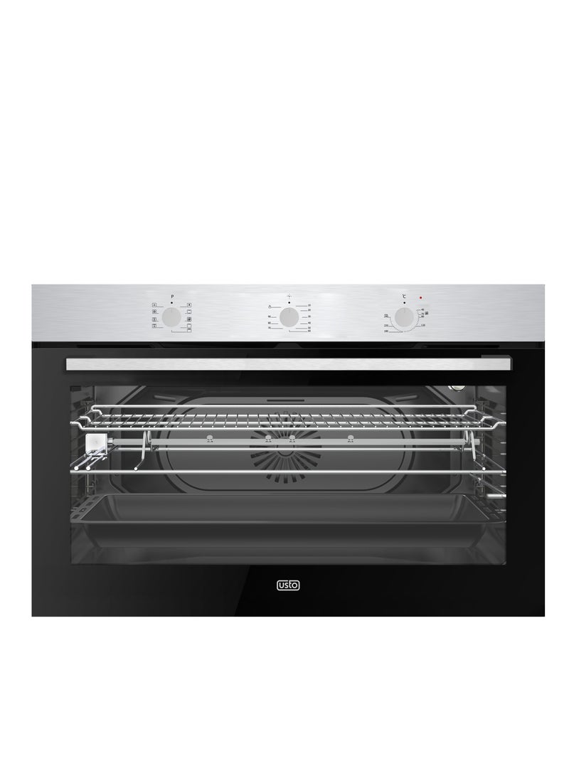Usto Turkish Electric Oven, Built-in, Steel, 90 Cm, 98L, 10 Functions, Timer, Grill, Turbo Fan, Triple Reflective Glass - ASB 910SSEM