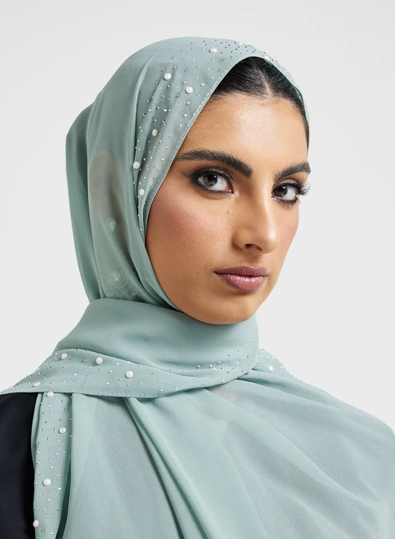 Khizana  Pearl Embellished Long Hijab Scarf for Women | Best Price UAE