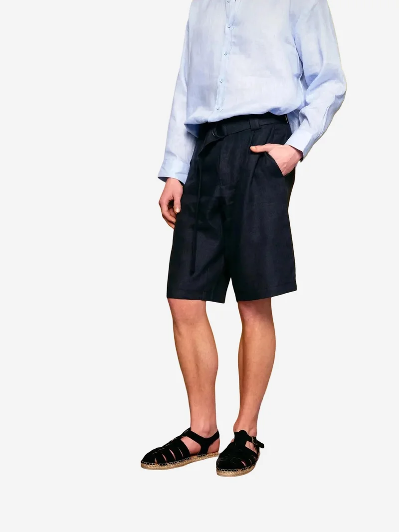 جيستو GIESTO Belted Wide Leg Linen Shorts