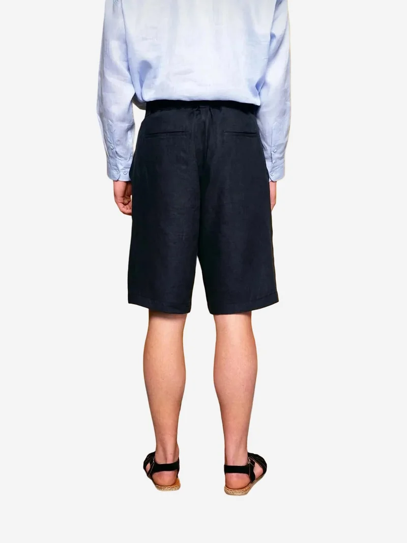 Giesto Navy Blue GIESTO Belted Wide Leg Linen Shorts for Men | Best Price UAE