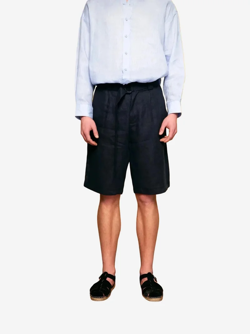 Giesto GIESTO Belted Wide Leg Linen Shorts