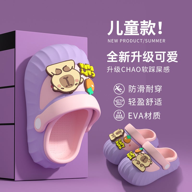 Cartoon Fun Capybara Capybara Kidsren'S Clogs Non-Slip Outer Wear Summer Boys And Girls Sandals And Slippers Baotou - Image 3