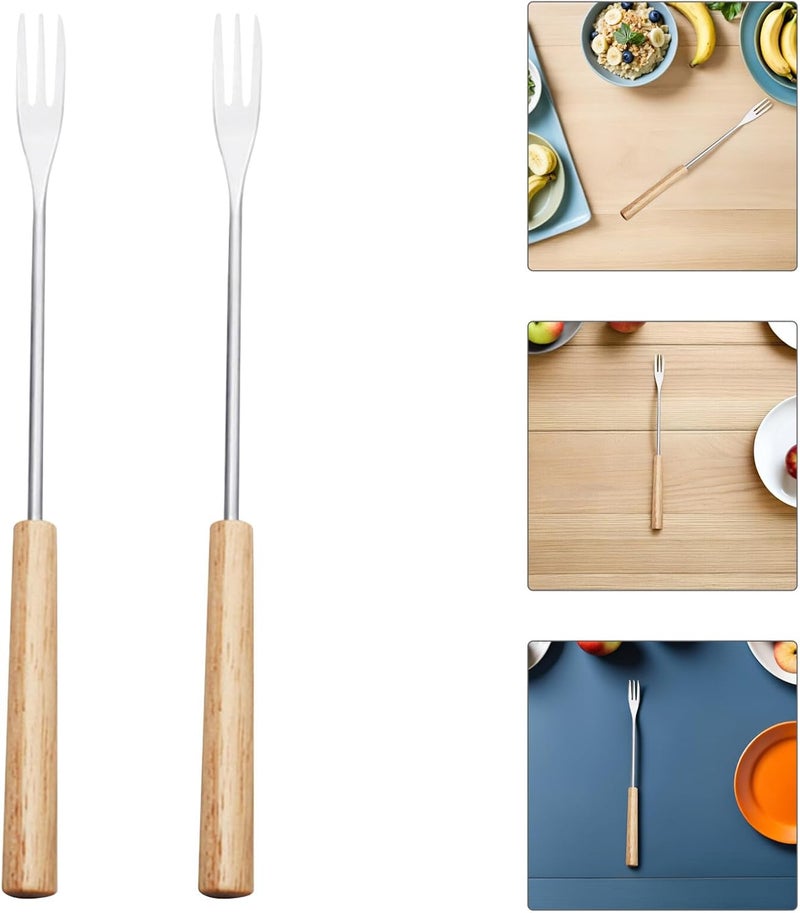 12pcs Stainless Steel Wood Handle Fondue Forks Set for Chocolate Cheese Ice Cream Dipping Household Barbecue Skewers - Image 4