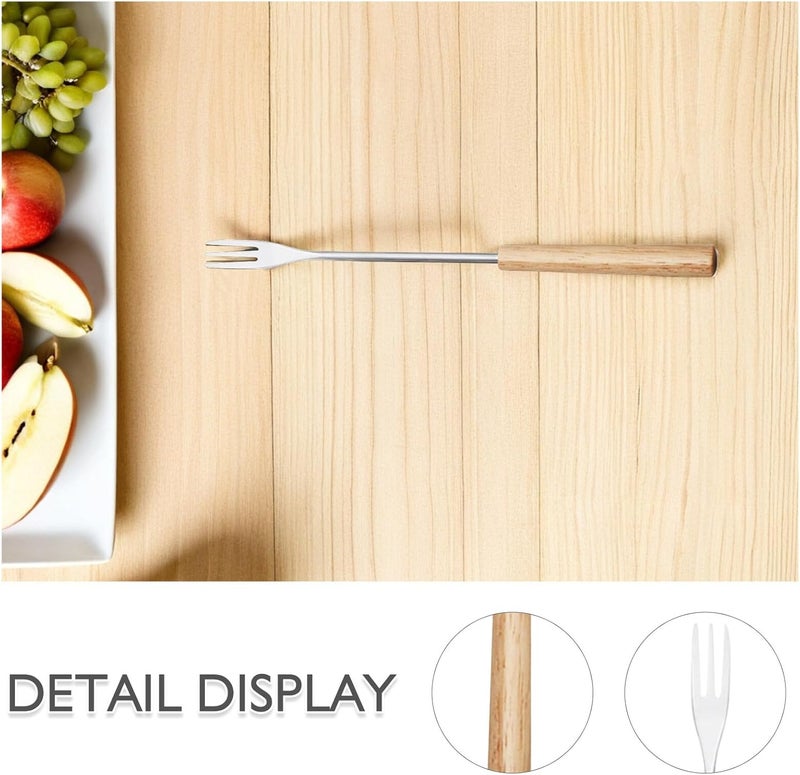 12pcs Stainless Steel Wood Handle Fondue Forks Set for Chocolate Cheese Ice Cream Dipping Household Barbecue Skewers - Image 3