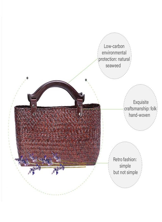 QTKJ Hand-woven Large Retro Straw Handbag Bag Summer Beach Boho Rattan Tote Travel Bag with Wooden Top Handle (Red) - Image 5