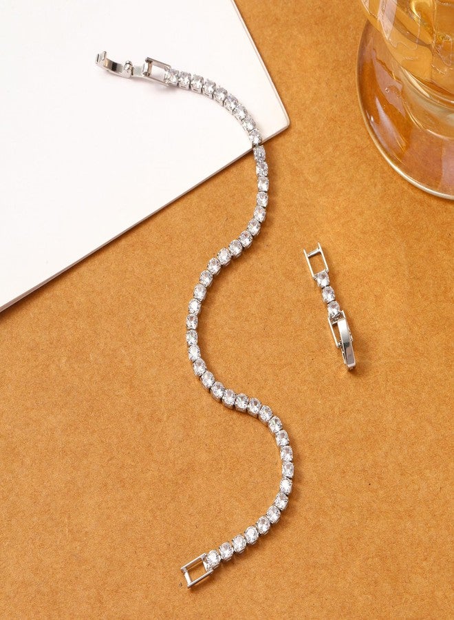 REHANDLE Adjustable Tennis Bracelets for Women Gold/Silver Dainty 14K Gold Plated Cubic Zirconia Bracelets for Women CZ Bling Diamond Bracelet for Prom Wedding 6-7Inch, One Size, Stone, no gemstone - Image 4