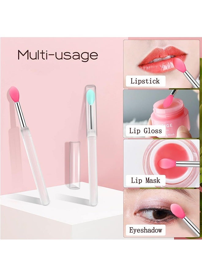10pcs Silicone Lip Brushes Set, Lipstick Lip Gloss Applicator Brushes with Anti-lost Cover Lip Care Tool, Multipurpose Crystal Rod Makeup Brushes (Pink+Green) - Image 4