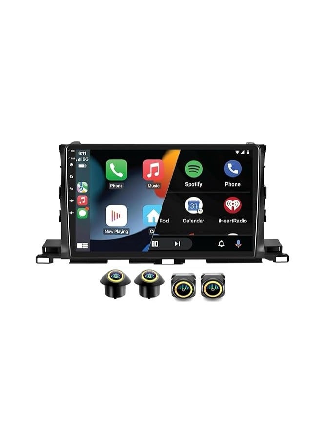 SHEZA STAR Android Car Stereo for Toyota Highlander 2014-2019 4GB RAM 64GB ROM Support Carplay, M-Link Wi-Fi BT, Radio GPS, 10 Inch IPS.QLED, interface, Screen with 360D Camera Included - Image 1