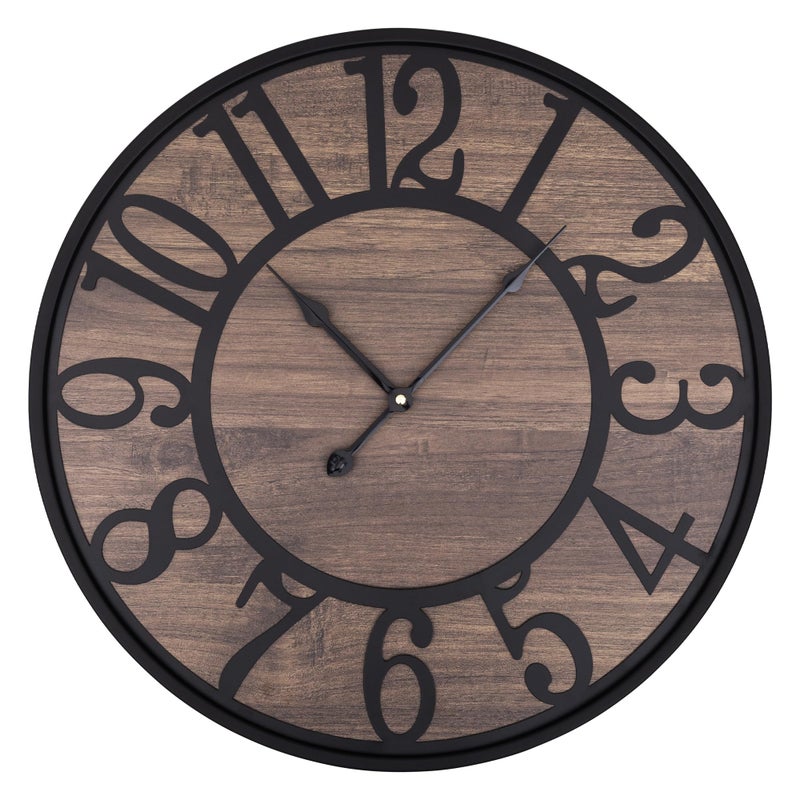 LEIKE Large Wall Clocks for Living Room,Non Ticking Silent,Battery Operated Big Round Modern Wood Wall Clock for Bedroom,Farmhouse,Office,Vintage Home Decor-24 Inch/60CM-Black-Arabic Number - Image 1