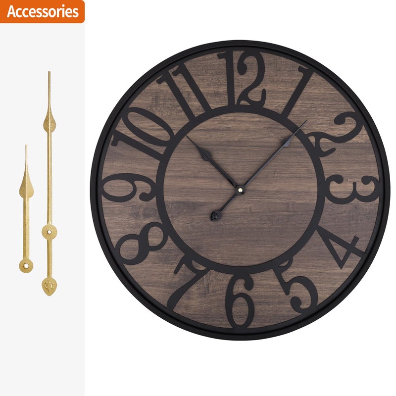 LEIKE Large Wall Clocks for Living Room,Non Ticking Silent,Battery Operated Big Round Modern Wood Wall Clock for Bedroom,Farmhouse,Office,Vintage Home Decor-24 Inch/60CM-Black-Arabic Number - Image 5