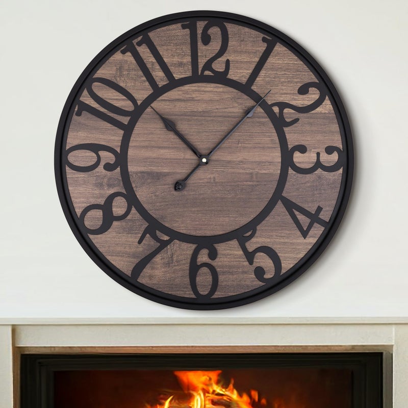 LEIKE Large Wall Clocks for Living Room,Non Ticking Silent,Battery Operated Big Round Modern Wood Wall Clock for Bedroom,Farmhouse,Office,Vintage Home Decor-24 Inch/60CM-Black-Arabic Number - Image 2
