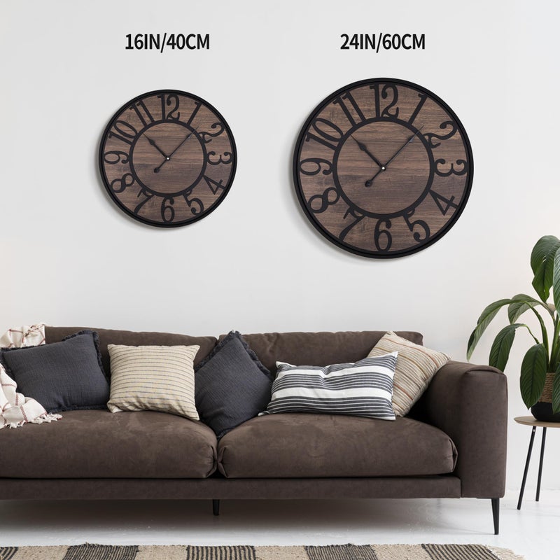 LEIKE Large Wall Clocks for Living Room,Non Ticking Silent,Battery Operated Big Round Modern Wood Wall Clock for Bedroom,Farmhouse,Office,Vintage Home Decor-24 Inch/60CM-Black-Arabic Number - Image 4