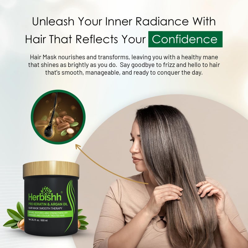 Herbishh Argan Hair Mask-Deep Conditioning & Hydration For Healthier Looking Hair- for very Dry, Weak, Stressed Out Hair, No Sulphates, No Parabens (800ML) - Image 5