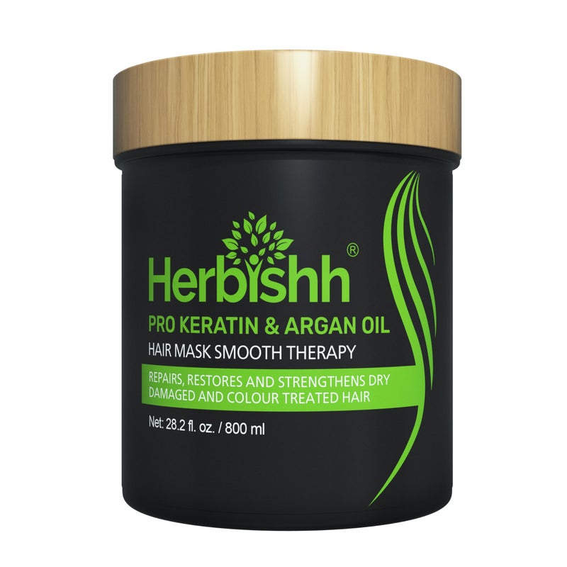 Herbishh Argan Hair Mask-Deep Conditioning & Hydration For Healthier Looking Hair- for very Dry, Weak, Stressed Out Hair, No Sulphates, No Parabens (800ML) - Image 1
