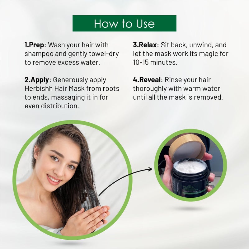 Herbishh Argan Hair Mask-Deep Conditioning & Hydration For Healthier Looking Hair- for very Dry, Weak, Stressed Out Hair, No Sulphates, No Parabens (800ML) - Image 4