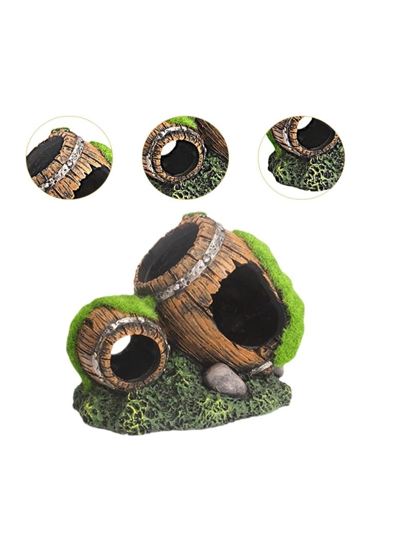 ديكور حوض السمك، حرفة مائية، مكان للاختباء، زينة منظر طبيعي لحوض السمك، تمثال برميل حوض السمك، 14×9×11 سم - Image 5