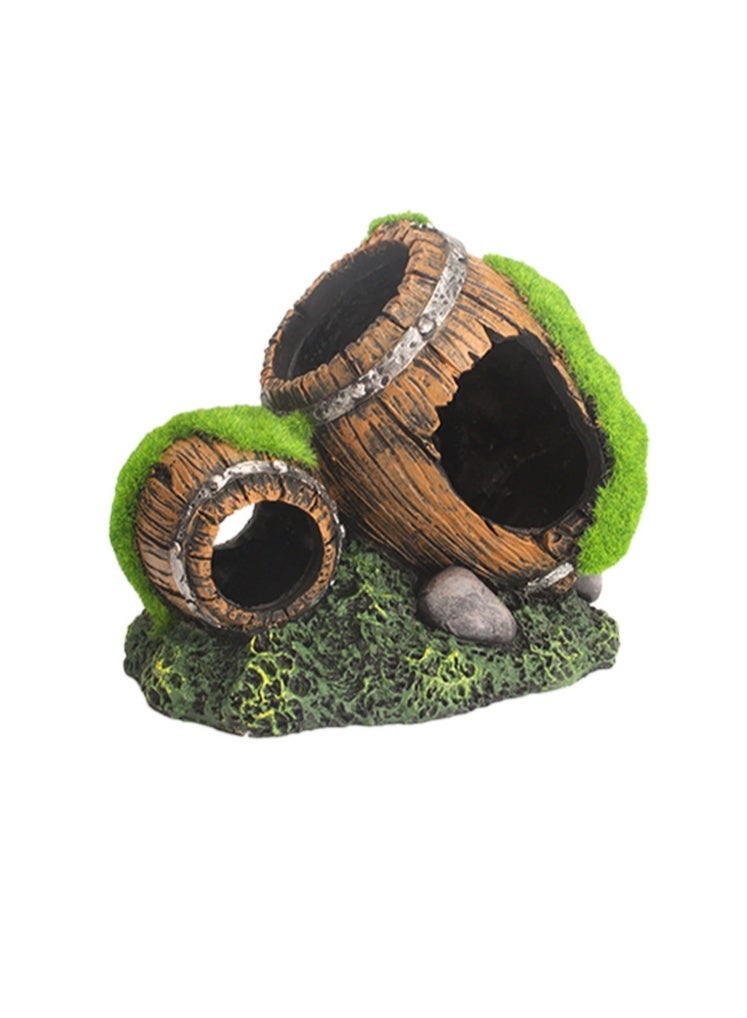 ديكور حوض السمك، حرفة مائية، مكان للاختباء، زينة منظر طبيعي لحوض السمك، تمثال برميل حوض السمك، 14×9×11 سم - Image 2