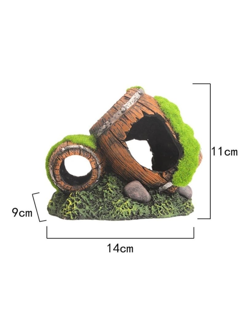 ديكور حوض السمك، حرفة مائية، مكان للاختباء، زينة منظر طبيعي لحوض السمك، تمثال برميل حوض السمك، 14×9×11 سم - Image 3