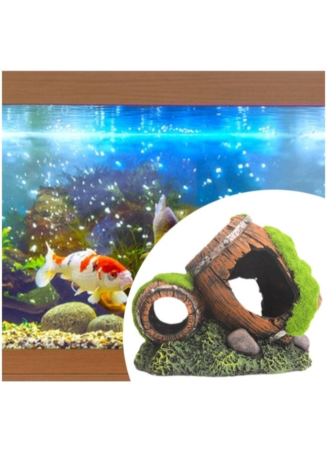 ديكور حوض السمك، حرفة مائية، مكان للاختباء، زينة منظر طبيعي لحوض السمك، تمثال برميل حوض السمك، 14×9×11 سم - Image 1