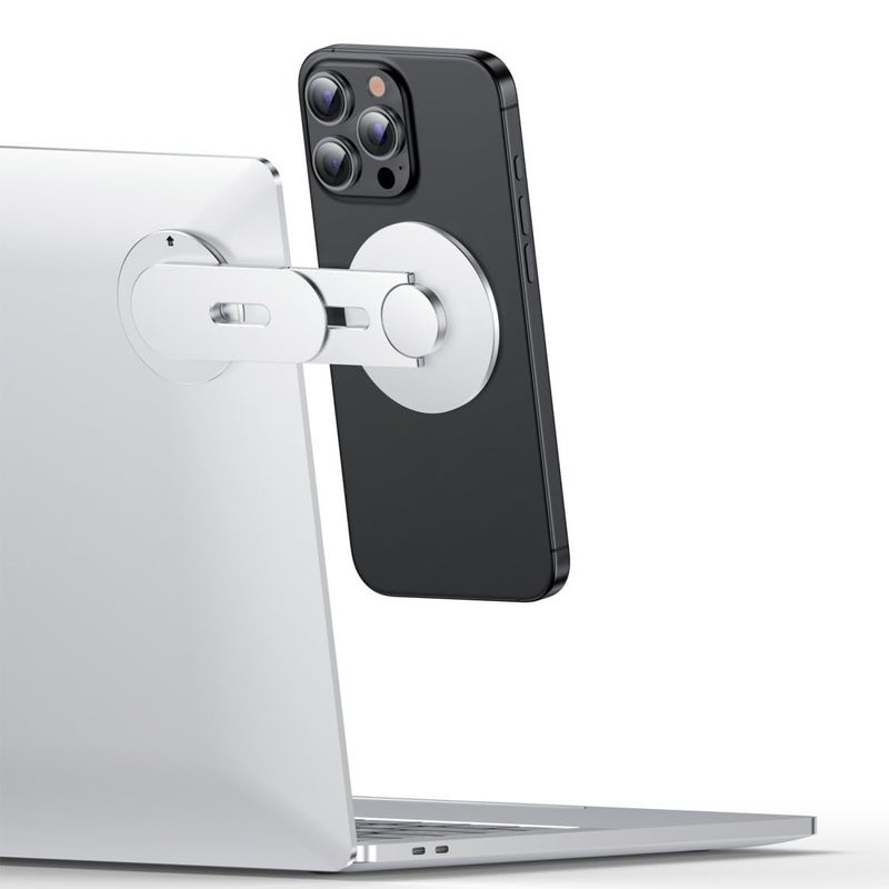 KASTWAVE Magnetic Phone Holder for Laptop Adjustable Phone Display Side Stand Rotatable Angle Ultra Slim Portable for iPhone 15141312 Series for iPhone Pro Max12 Pro12 Mini Extension StandSilver