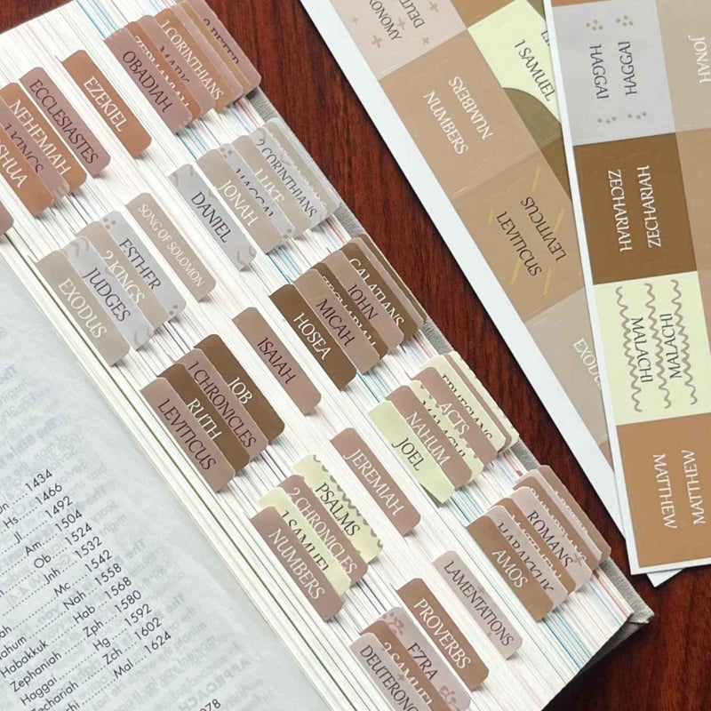 thinkor Laminated Bible Tabs, Reposition Large Print Stickers, Easy to Read and Apply Bible Tabs for Women and Man (Coffee Style) - Image 1