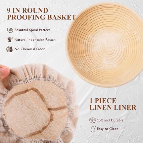 BANTBSKT Complete Sourdough Starter Kit, Banneton Bread Proofing Basket with Glass Sourdough Starter Jar, Sourdough Bread Baking Supplies, 9'' Round Bread Proofing Basket, for Bread Making Baking Fermentation - Image 4