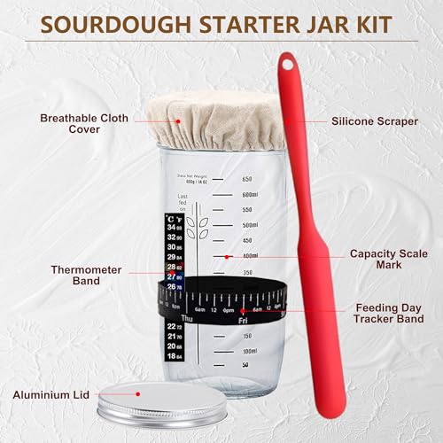 BANTBSKT Complete Sourdough Starter Kit, Banneton Bread Proofing Basket with Glass Sourdough Starter Jar, Sourdough Bread Baking Supplies, 9'' Round Bread Proofing Basket, for Bread Making Baking Fermentation - Image 3