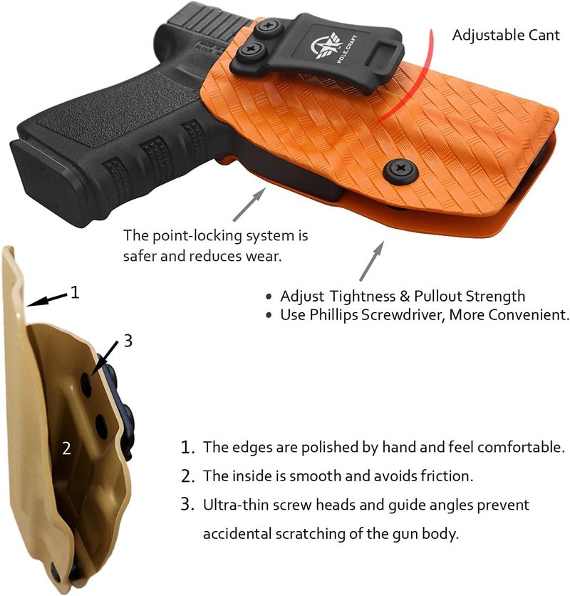 POLE.CRAFT IWB Kydex Holster Custom Fit: Glock 19 19X 25 44 45 (Gen 1 2 3 4 5) & Glock 23 32 (Gen 3 4) - Inside Waistband Carry - Adj. Cant Retention - Image 3