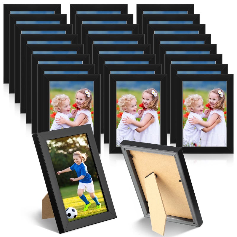 Roowest Roowest Set of 24 Picture Frame Bulk with Acrylic Sheet 4 x 6 Inch Wood Photo Frames with Invisible Nail and S Hooks for Wall Table Top DisplayBlack