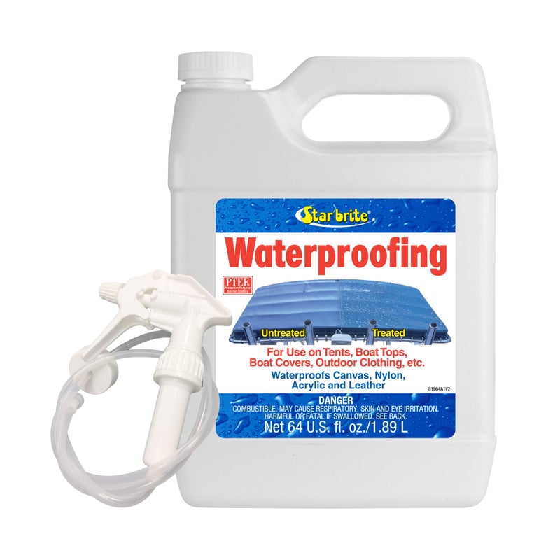 STAR BRITE Waterproofing, Waterproofer + Stain Repellent + UV Protection for Boat Covers, Car Covers, Bimini Tops, Tents, Jackets, Backpacks, Boots, Awnings, Patio Covers & More - 64 OZ (081964) - Image 1