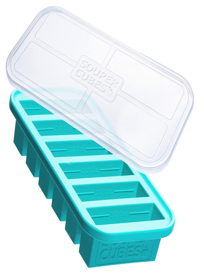 Souper Cubes 1/2 Cup Silicone Freezer Tray With Lid - Easy Meal Prep Container and Kitchen Storage Solution - Silicone Mold for Soup and Food Storage - Aqua - 1-Pack - Image 1