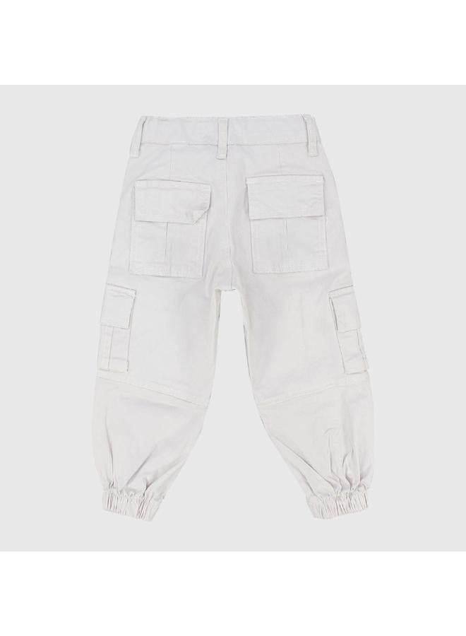 playmore Unisex Offwhite Gabardine Cargo Pants - Image 2