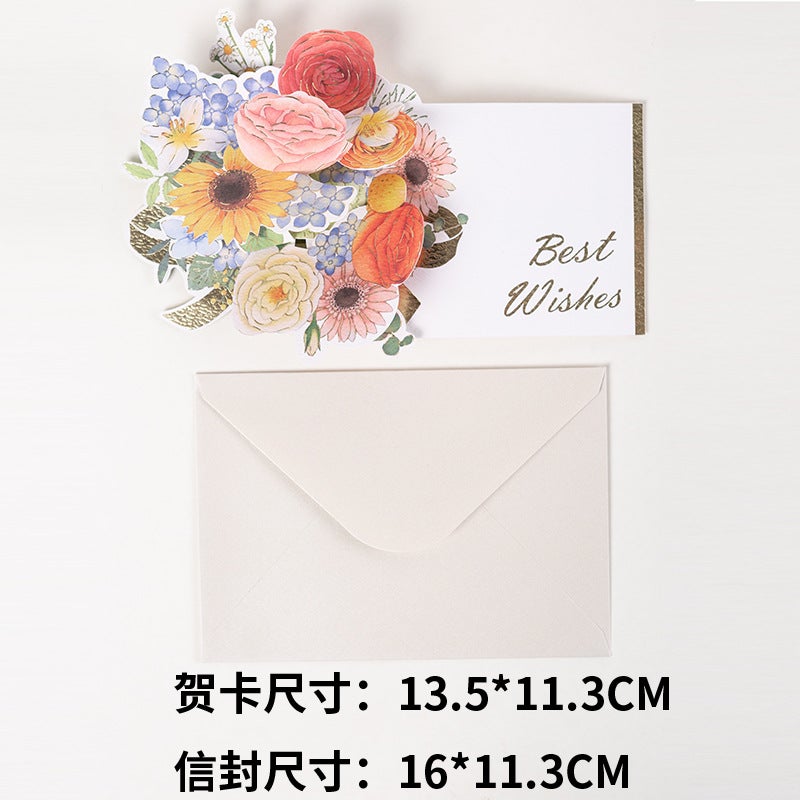 Lover Ins Birthday Gift Creative Watercolor Flower Greeting Card Stereo Greeting Card 3D Surprise Blessing Card Envelope - Image 1