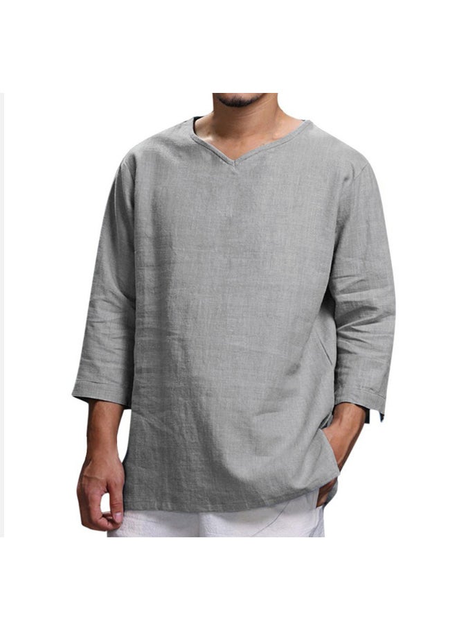 Men Solid Loose T-Shirt V Neck Shirt - Image 1