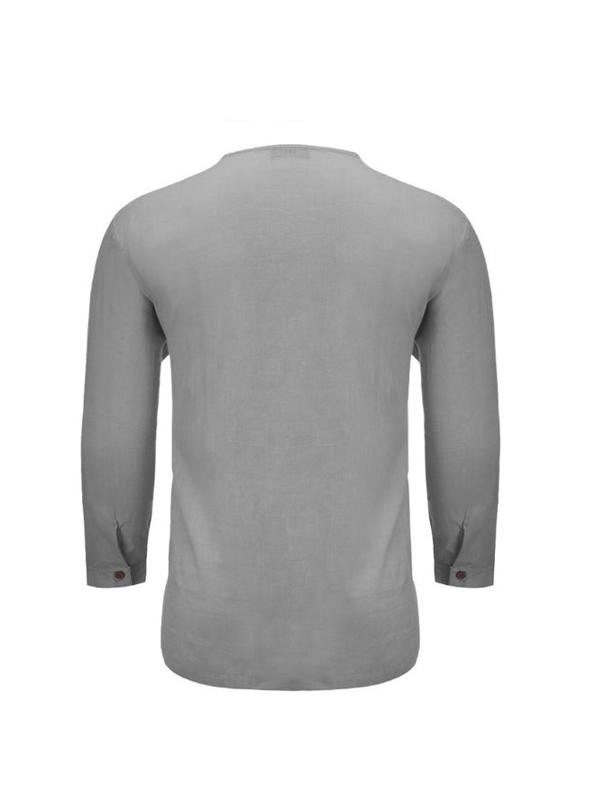 Men Solid Loose T-Shirt V Neck Shirt - Image 2