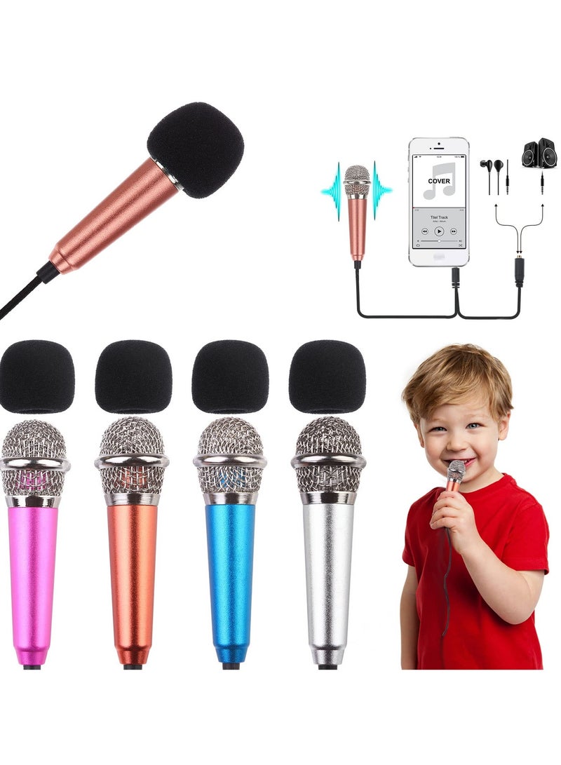 erorex 4-Piece Mini Microphone Tiny Microphone Mini Mic for Recording Voice and Singing on iPhone, Android Phones or Tablet, Metal, with 113 cm Cord, 3.5 mm Input (Rose Gold, Rose red, Silver, Blue) - Image 1