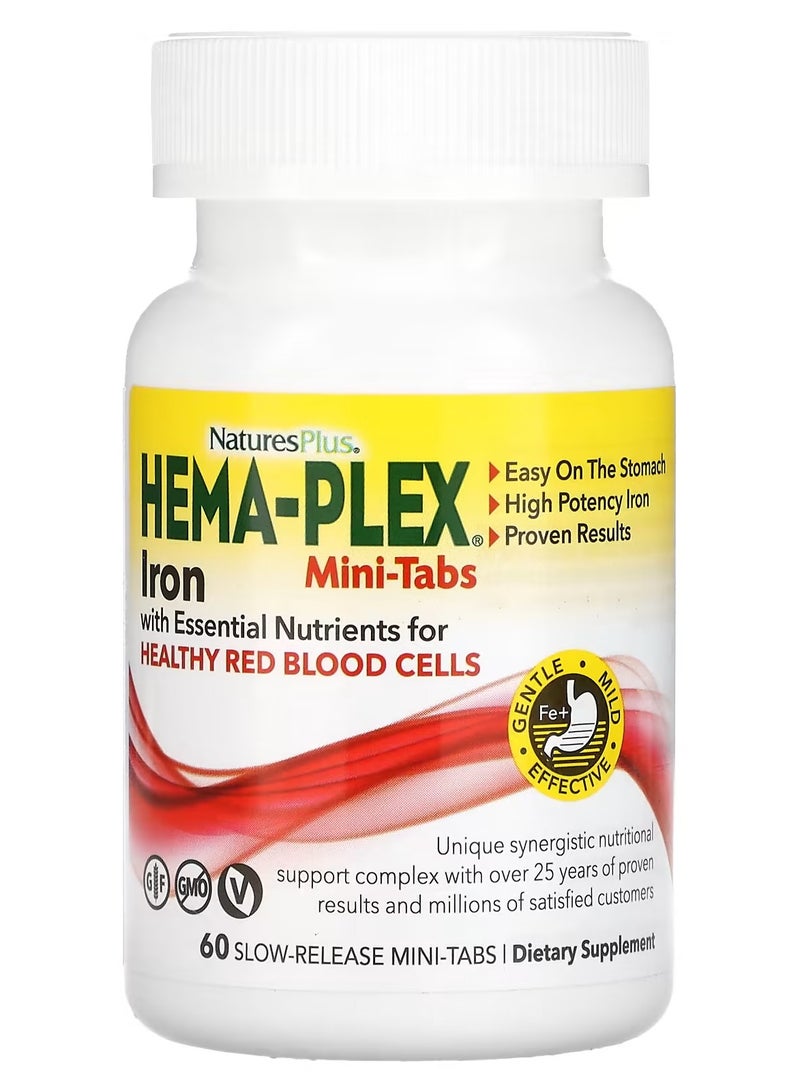 NaturesPlus Hema-Plex, Iron with Essential Nutrients for Healthy Red Blood Cells, 60 Slow Release Mini Tabs - Image 1