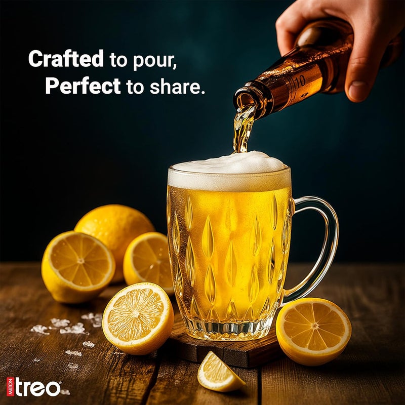 TREO by Milton Lennox Beer Mug Glasses for Beer, Juice, Mocktail | Scratch Resistant & Easy to Clean | Dishwasher Safe Mug | Transparent | Set of 6, 400 ml Each - Image 4
