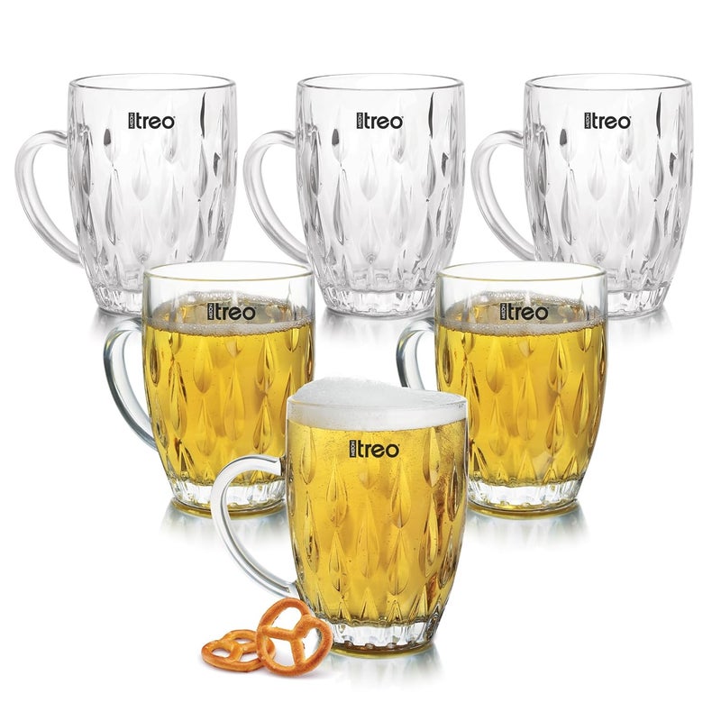 TREO by Milton Lennox Beer Mug Glasses for Beer, Juice, Mocktail | Scratch Resistant & Easy to Clean | Dishwasher Safe Mug | Transparent | Set of 6, 400 ml Each - Image 1