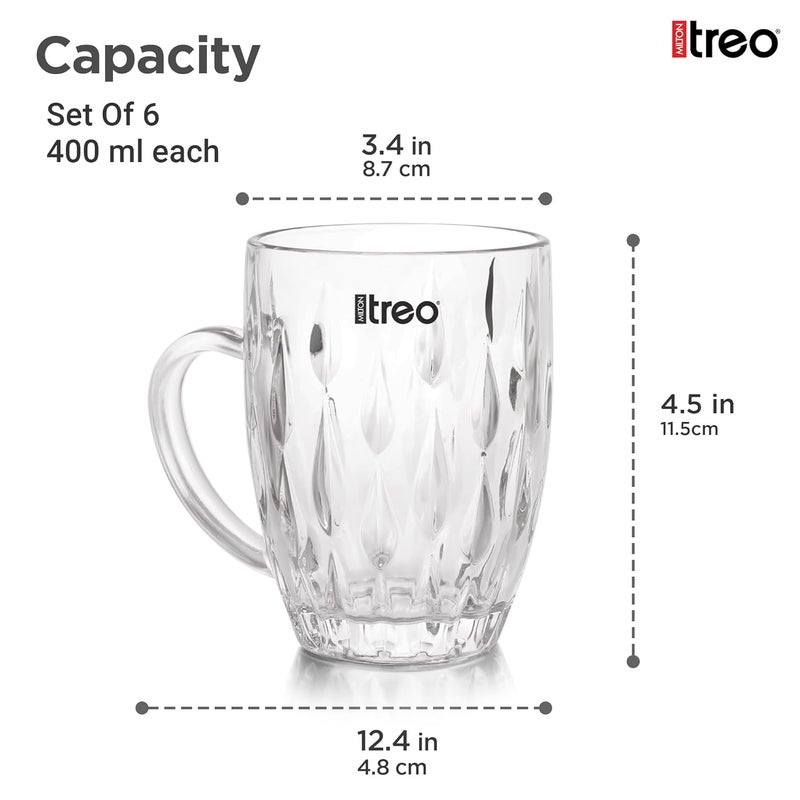TREO by Milton Lennox Beer Mug Glasses for Beer, Juice, Mocktail | Scratch Resistant & Easy to Clean | Dishwasher Safe Mug | Transparent | Set of 6, 400 ml Each - Image 5